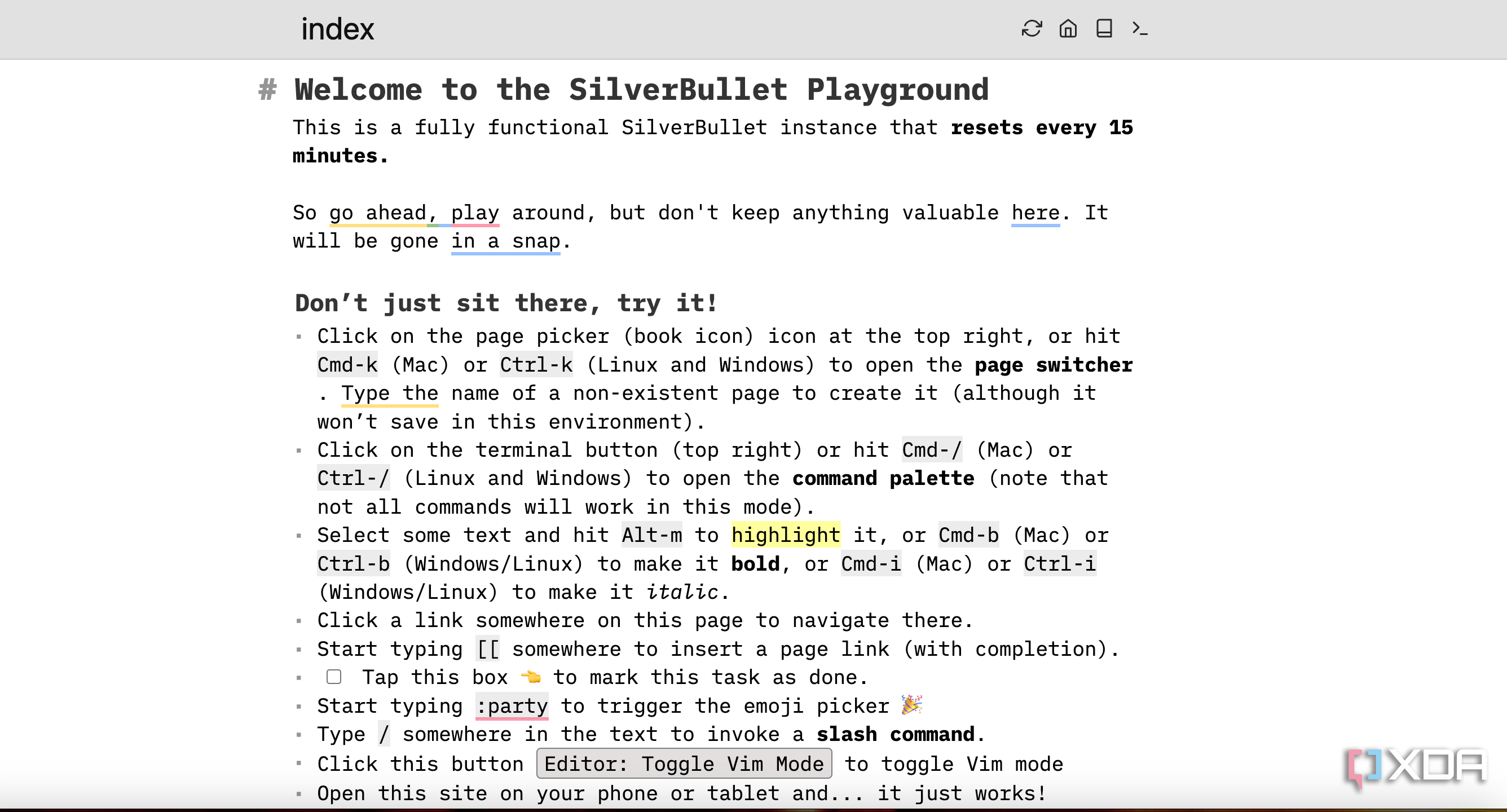 SilverBullet homepage