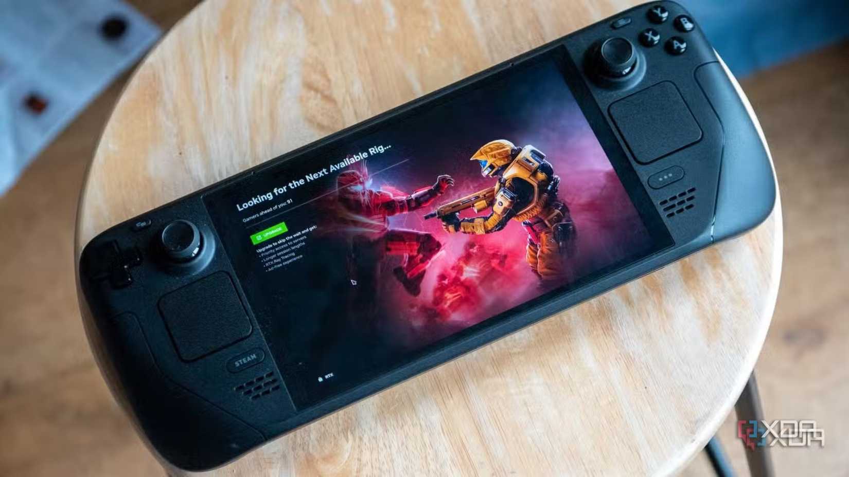 Steam Deck on table showing Halo Infinite