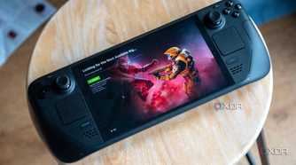 Steam Deck on table showing Halo Infinite