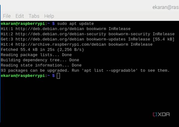 The output after running the command: sudo apt update