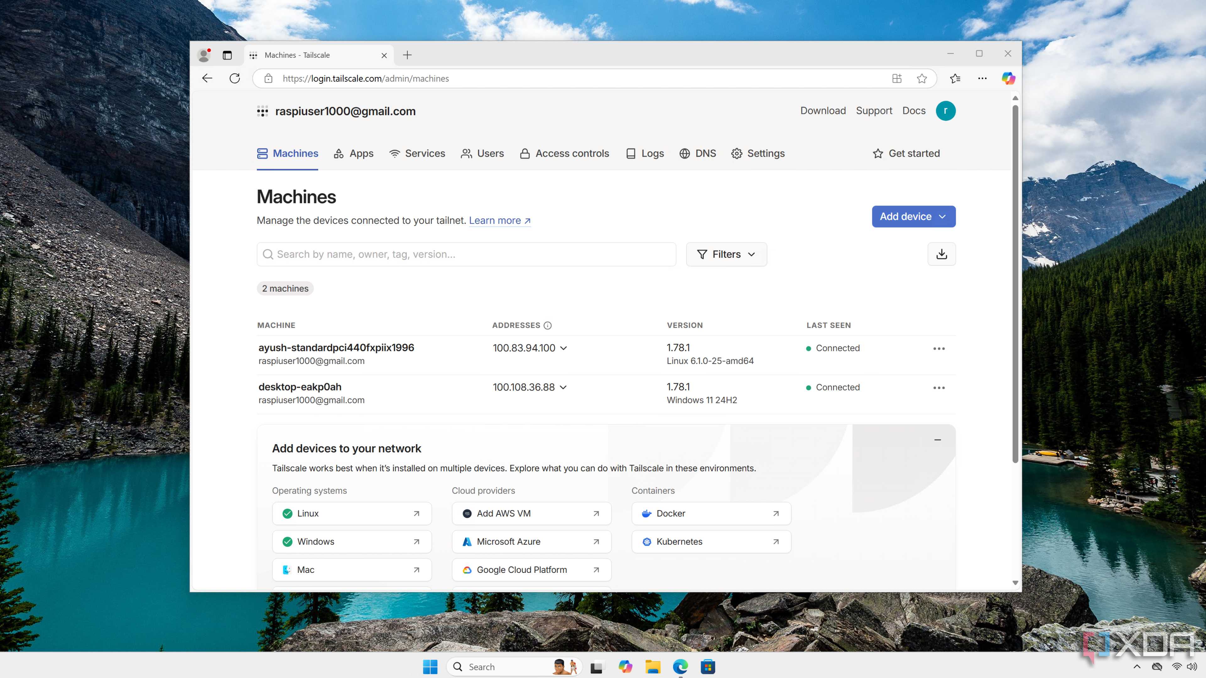 The Tailscale web UI