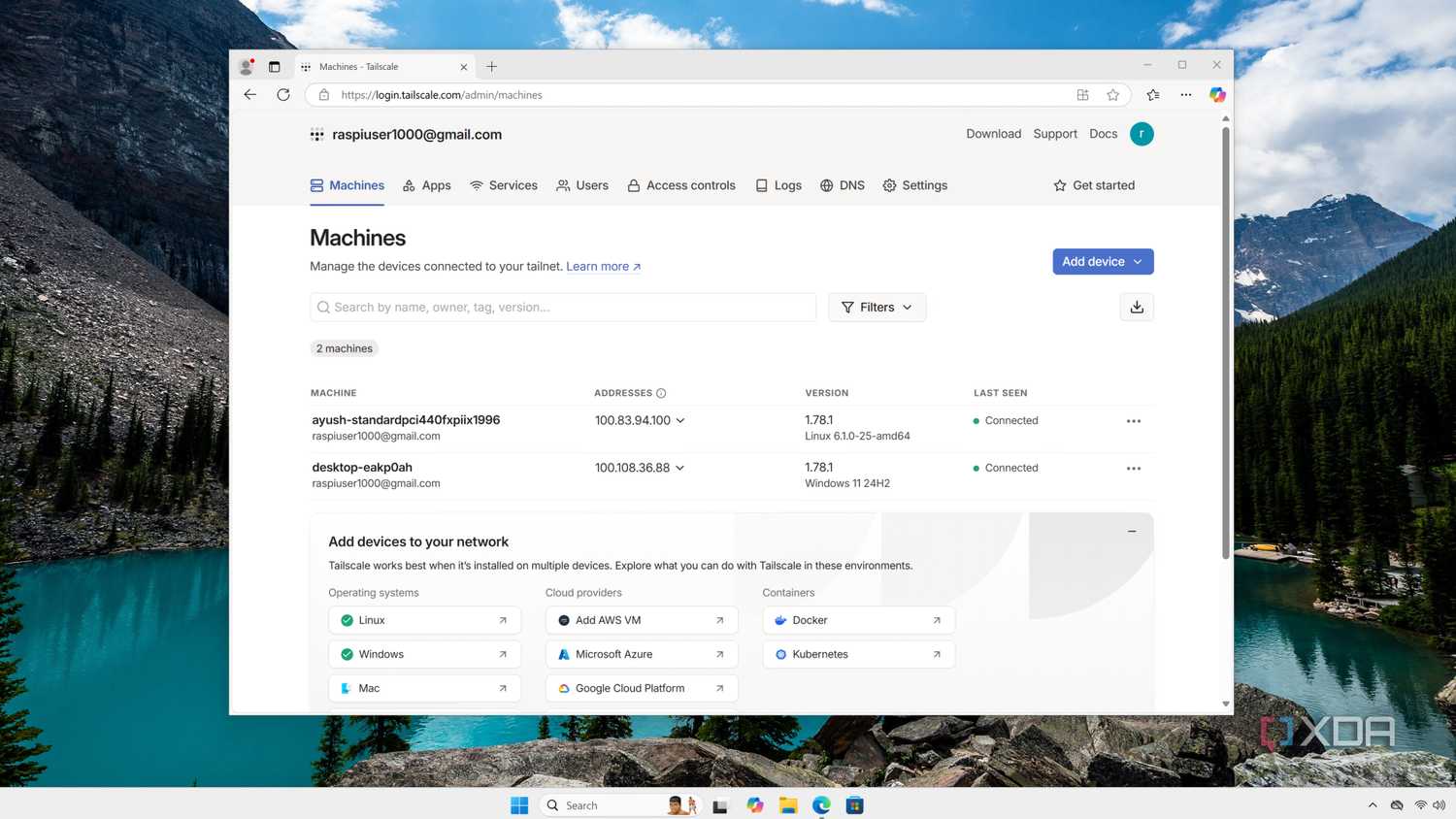 The Tailscale web UI