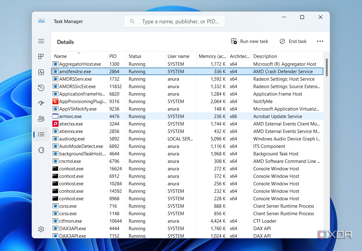 Screenshot showing Task Manager PID column