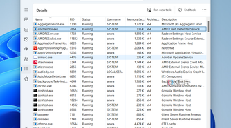 Screenshot showing Task Manager PID column