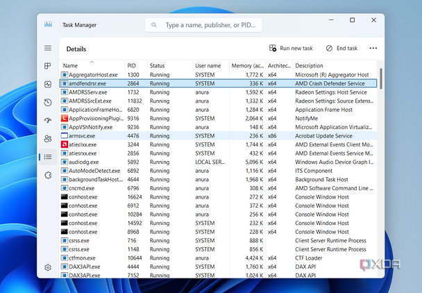 Screenshot showing Task Manager PID column