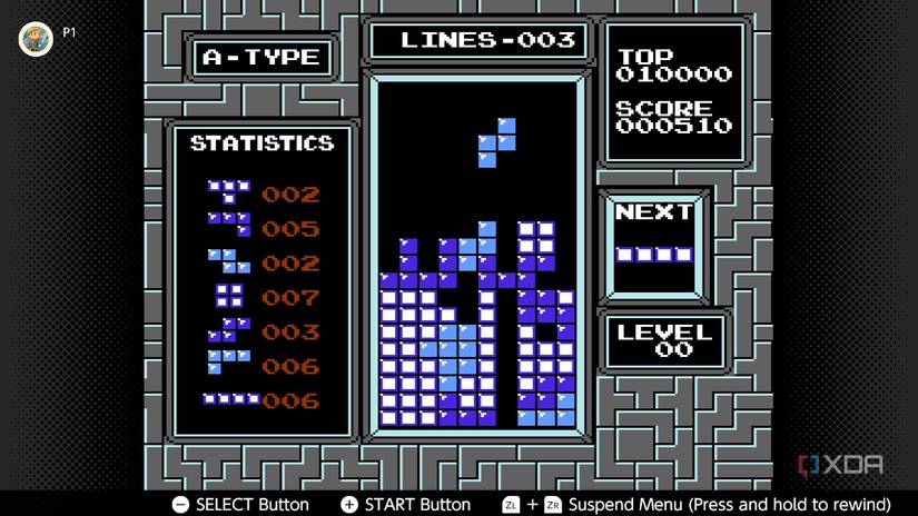 Screenshot of Tetris for the NES on the Nintendo Switch Online service