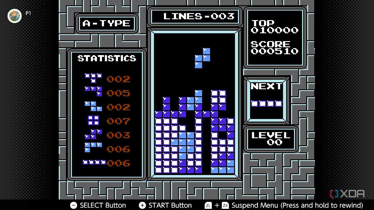 Screenshot of Tetris for the NES on the Nintendo Switch Online service