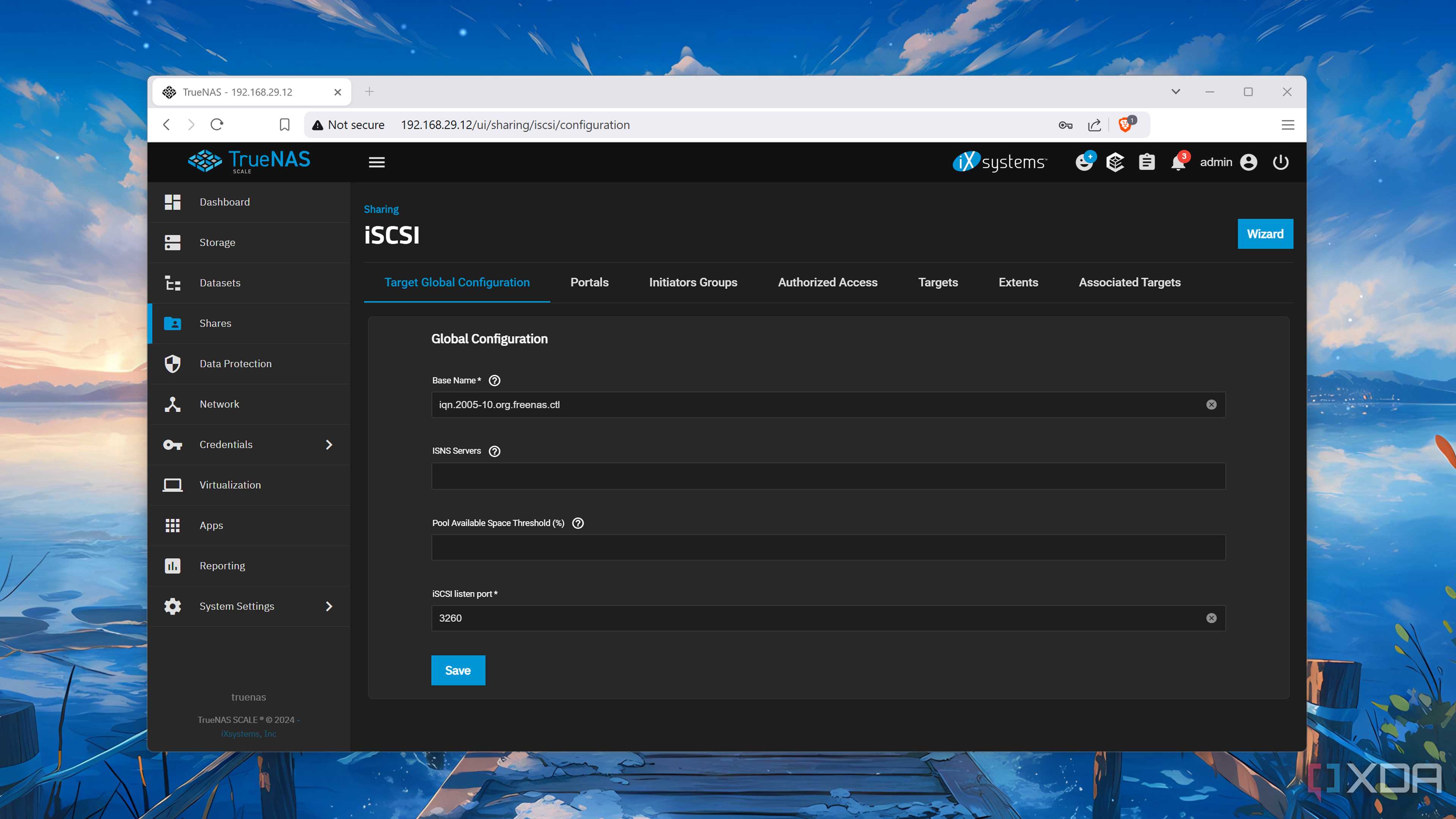The iSCSI wizard in TrueNAS Scale