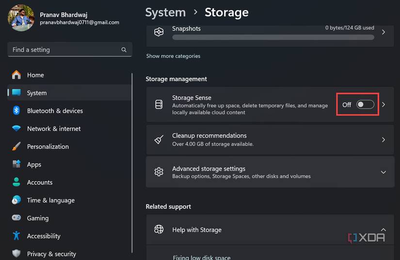 Turn on Storage Sense