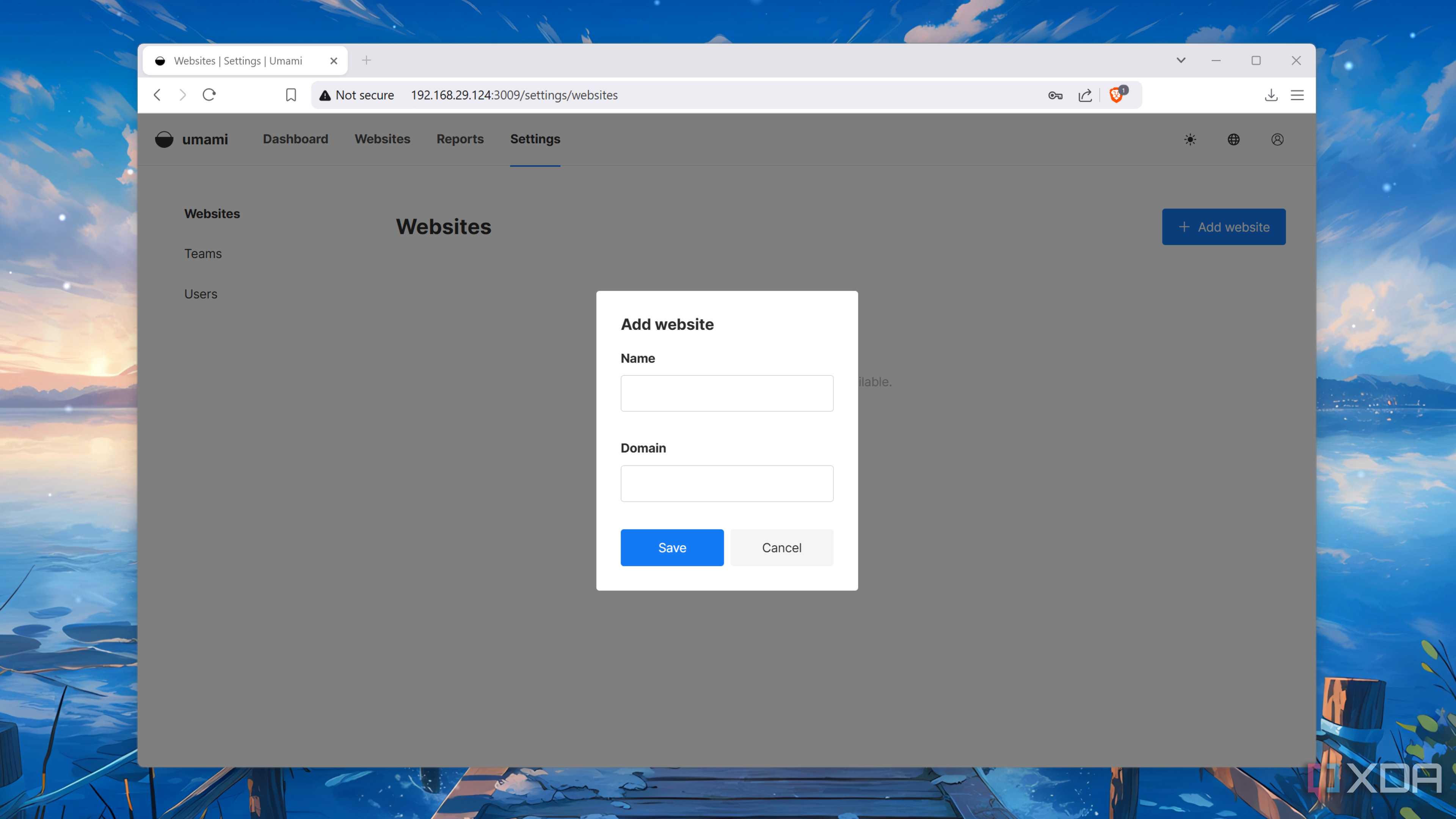 Adding a website to Umami