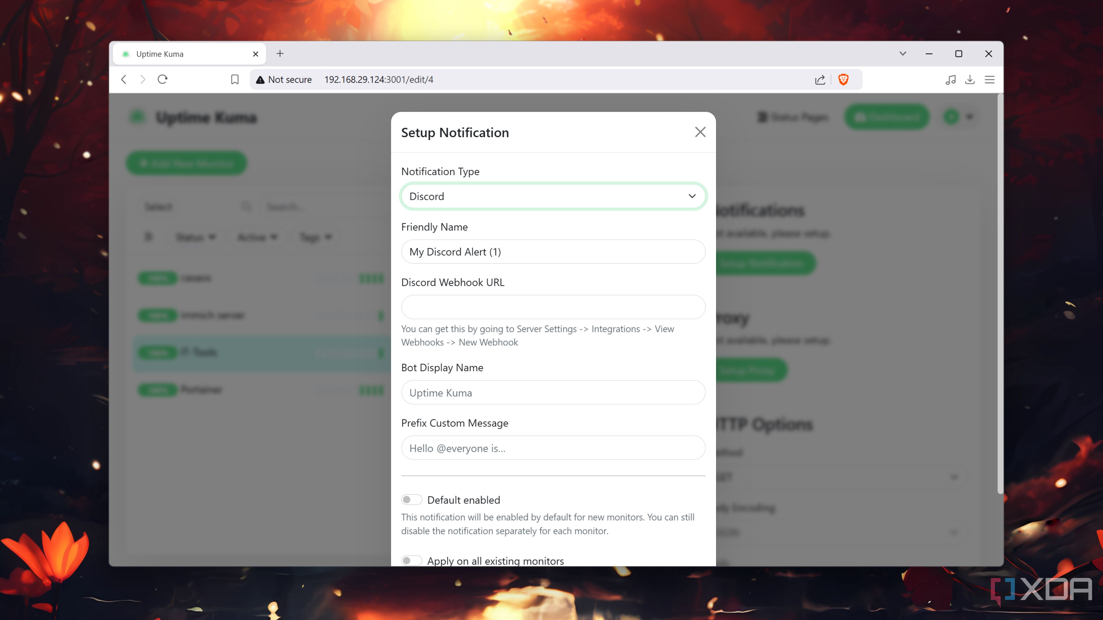 Setting up notifications on Uptime Kuma 