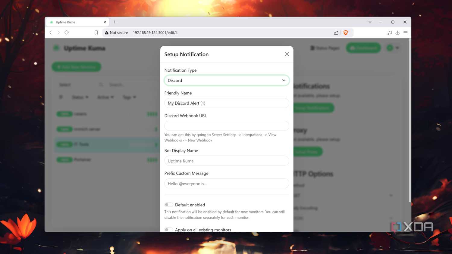 Setting up notifications on Uptime Kuma