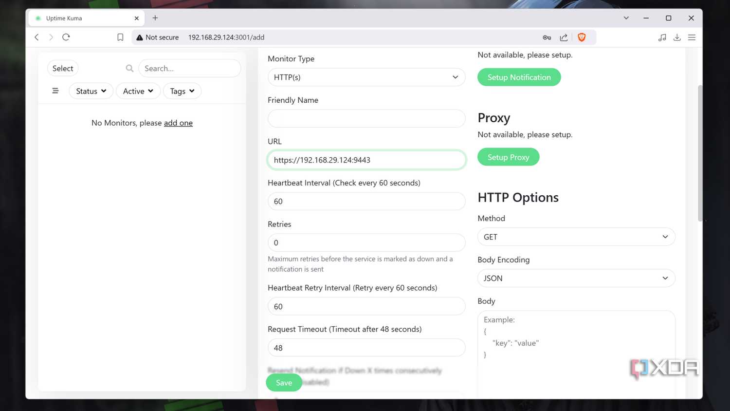 Adding a new container to Uptime Kuma