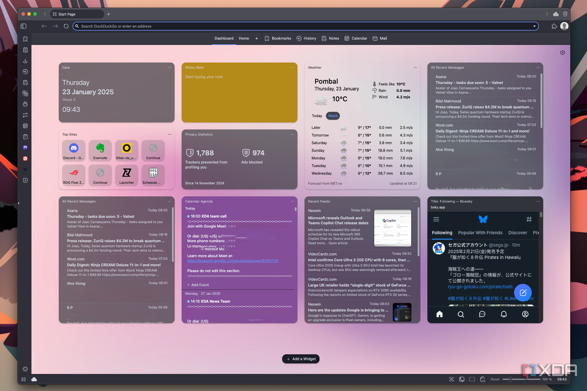Screenshot of the Vivaldi dashboard in Vivaldi 7.1
