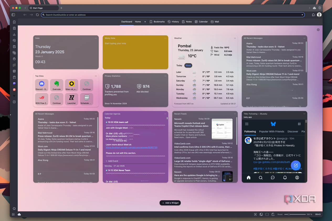 Screenshot of the Vivaldi dashboard in Vivaldi 7.1