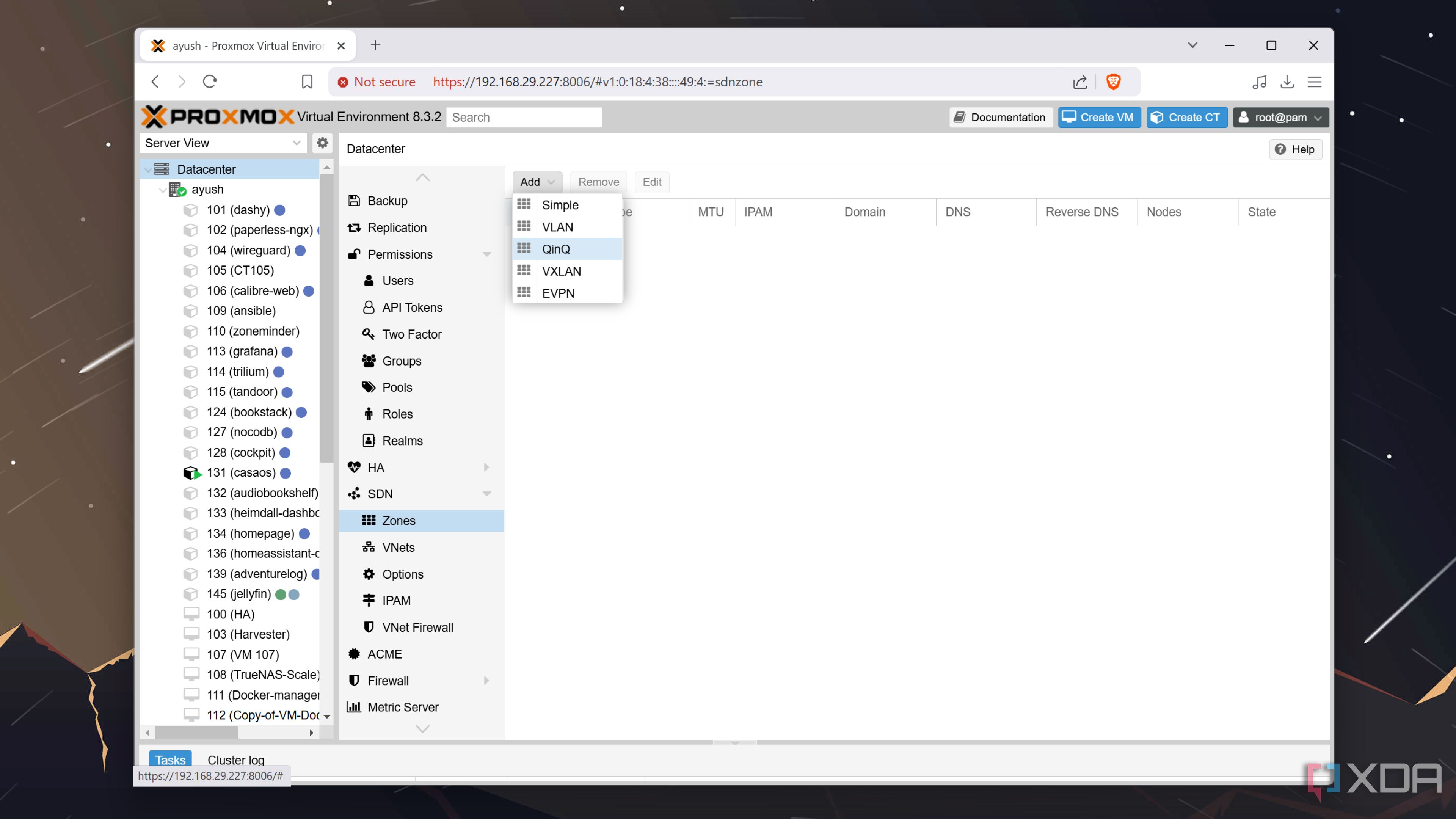 Creating a new SDN Zone in Proxmox