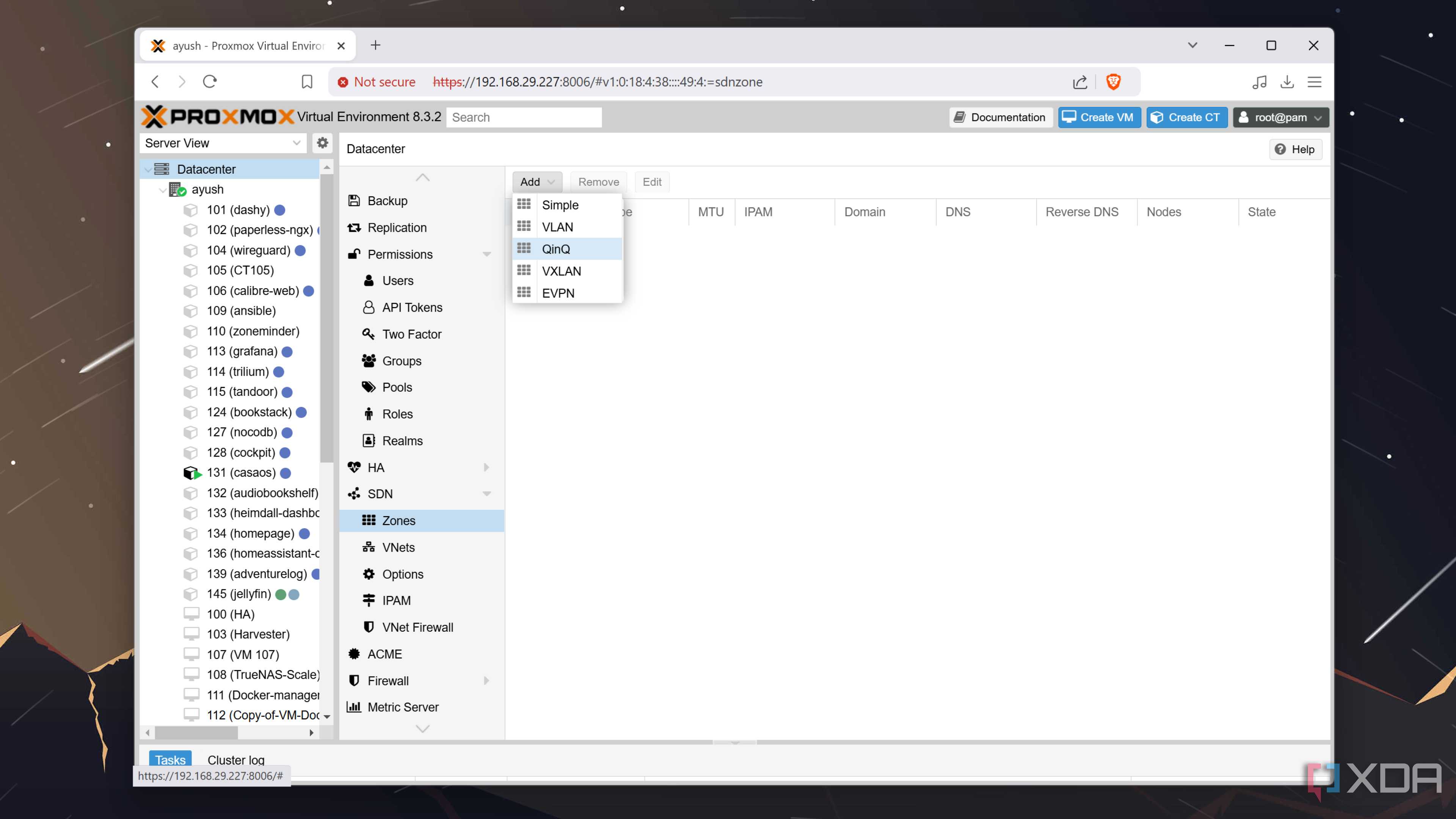 Creating a new SDN Zone in Proxmox