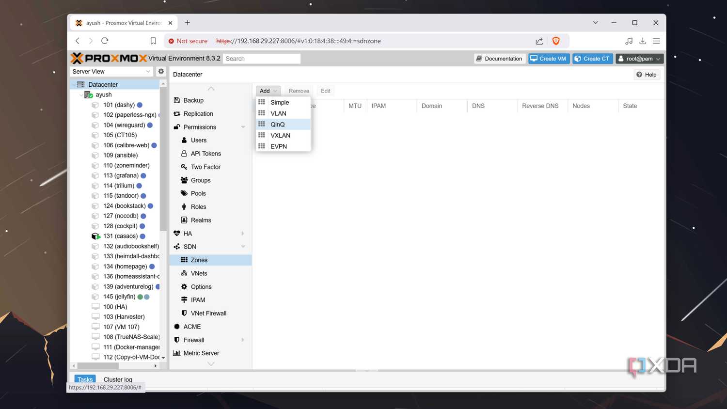 Creating a new SDN Zone in Proxmox