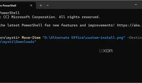 screenshot shows moving file destination in powershell