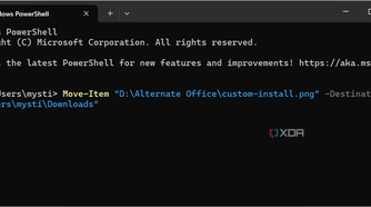 screenshot shows moving file destination in powershell