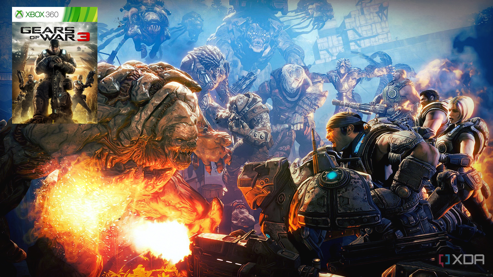 Gears soldiers fighting locusts