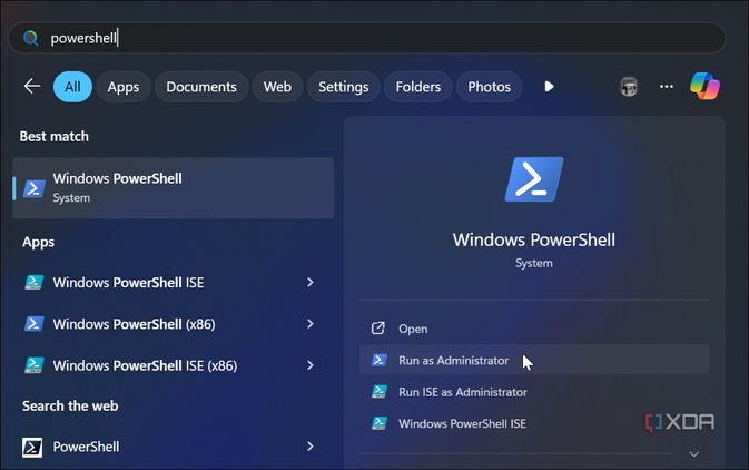 showing how to run powershell as administrator on start menu in windows 11