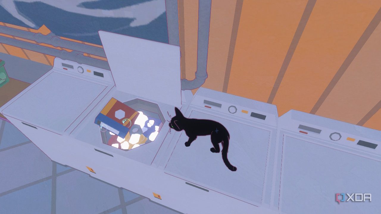 Cat knocking soap in laundry in Little Kitty, Big City