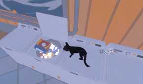 Cat knocking soap in laundry in Little Kitty, Big City