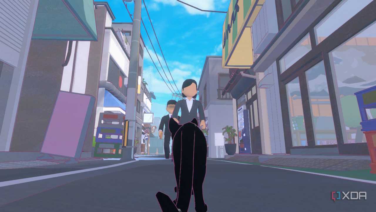 Black cat approaching people in Little Kitty, Big City