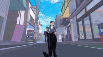 Black cat approaching people in Little Kitty, Big City