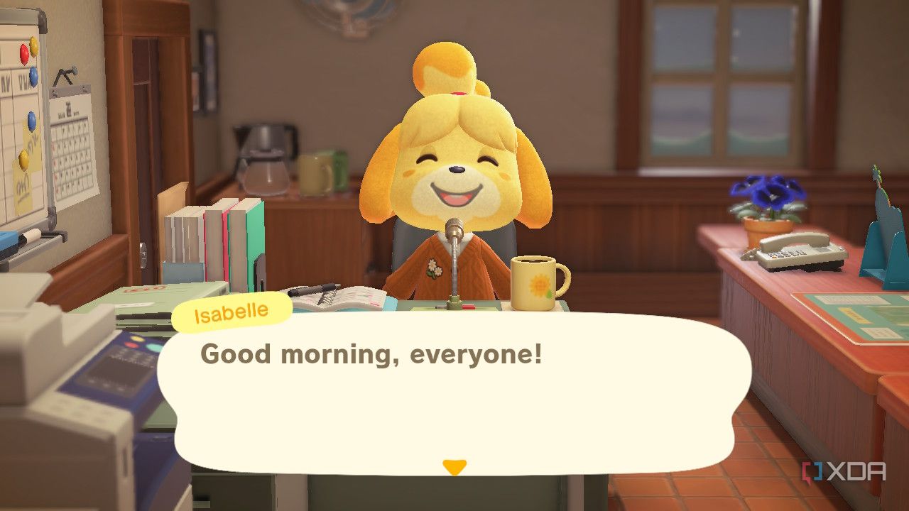Isabelle saying morning announcements Animal Crossing: New Horizons