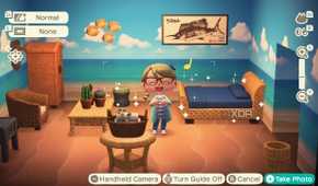 Avatar in Animal Crossing: New Horizons posing in ocean-themed bedroom