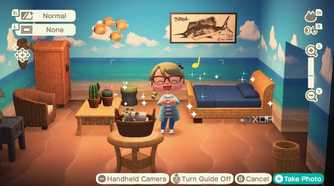 Avatar in Animal Crossing: New Horizons posing in ocean-themed bedroom