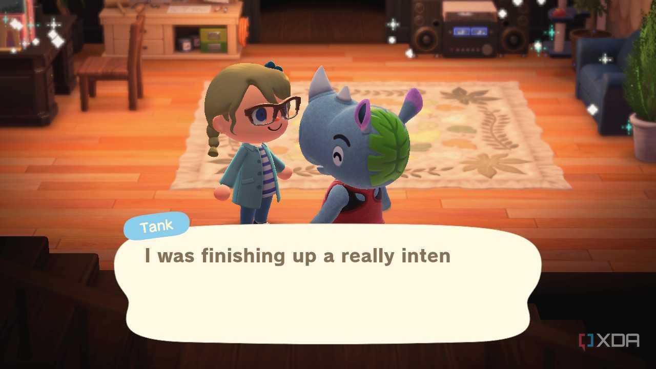 Avatar talking with Rhino character in Animal Crossing: New Horizons