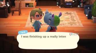 Avatar talking with Rhino character in Animal Crossing: New Horizons