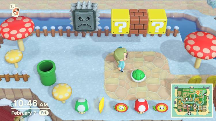 Avatar in Animal Crossing: New Horizons in a Mario-inspired section