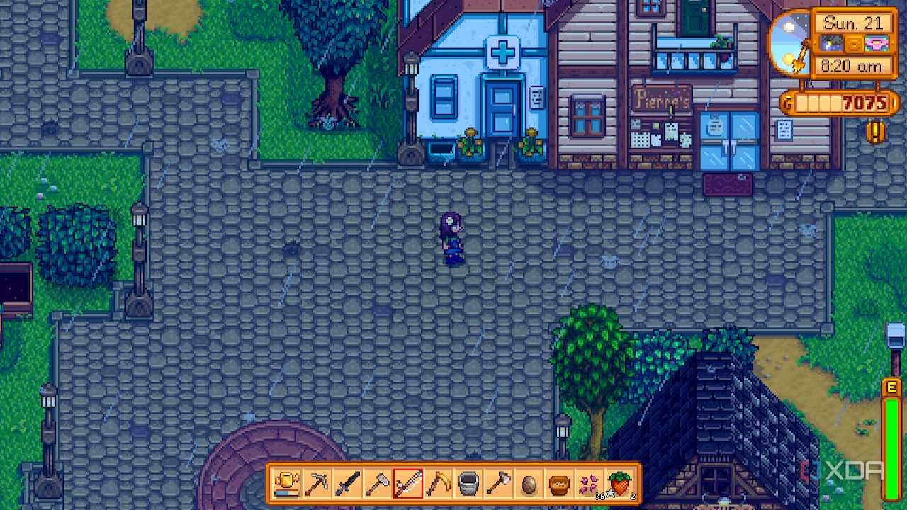 Avatar walking through Stardew Valley Town