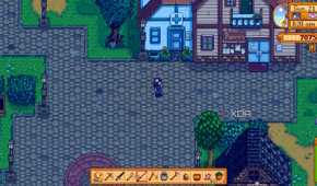 Avatar walking through Stardew Valley Town
