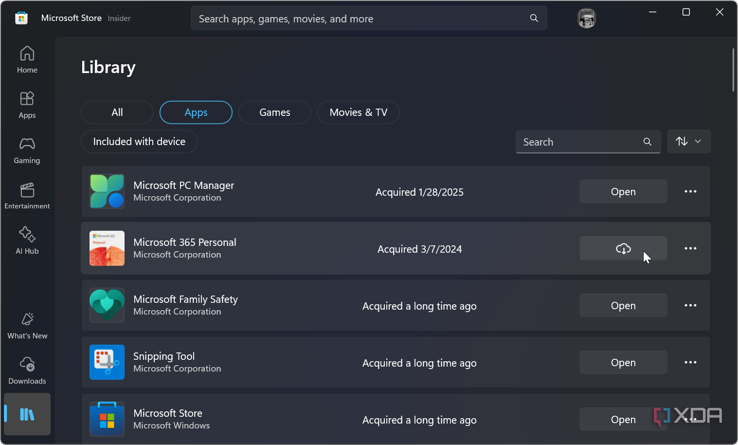 showing Microsoft Store app library available updates