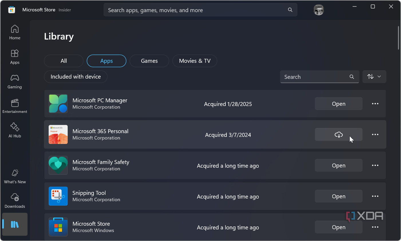 showing Microsoft Store app library available updates