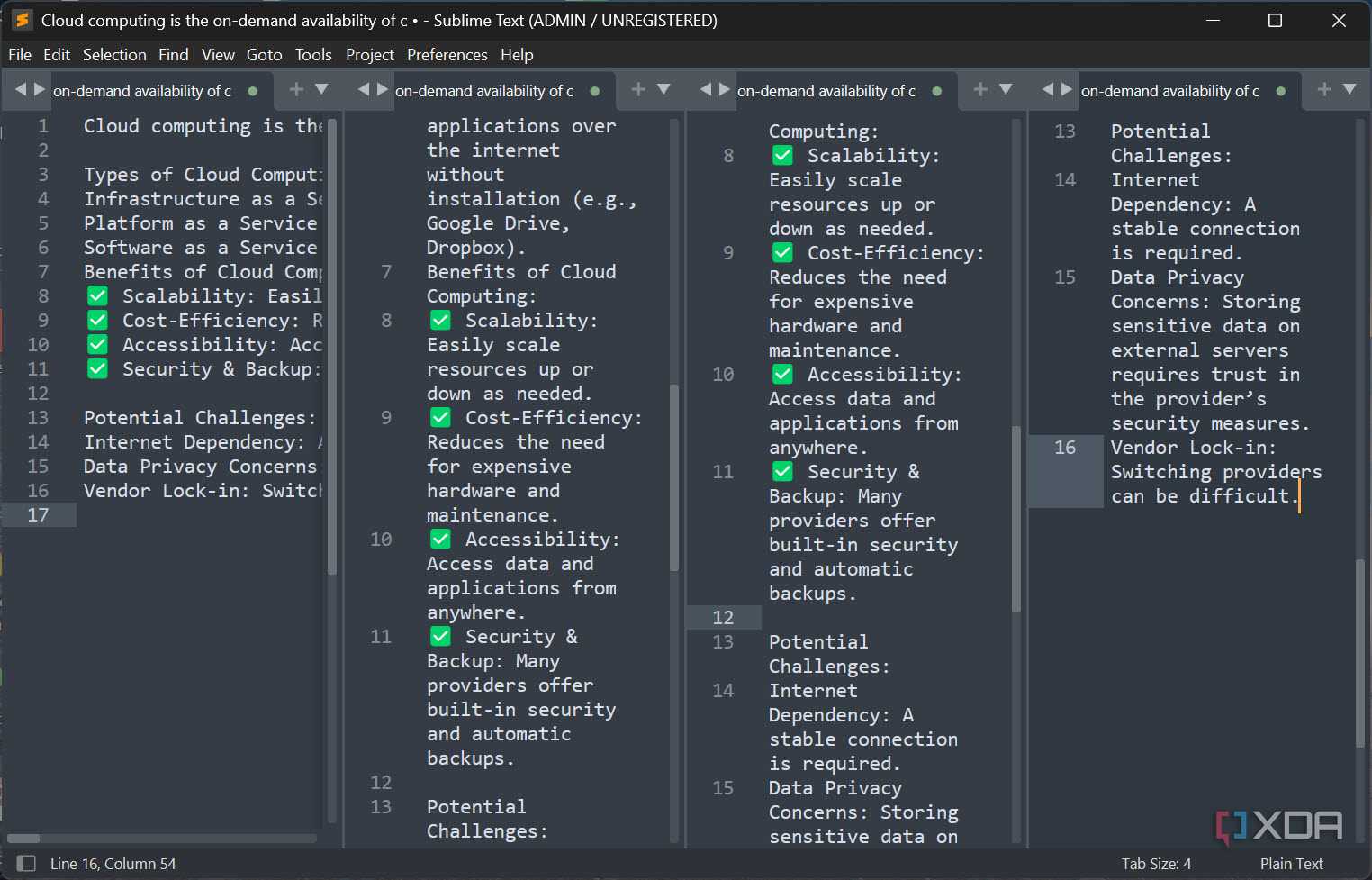 4 colum view Sublime Text