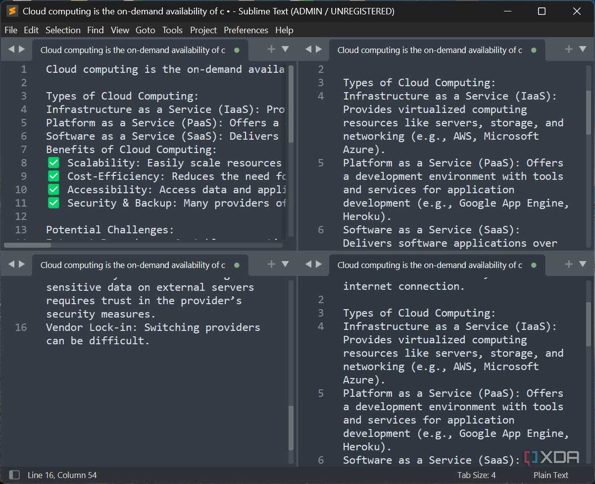 4 grid view Sublime Text