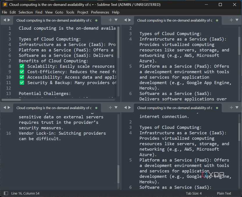 4 grid view Sublime Text