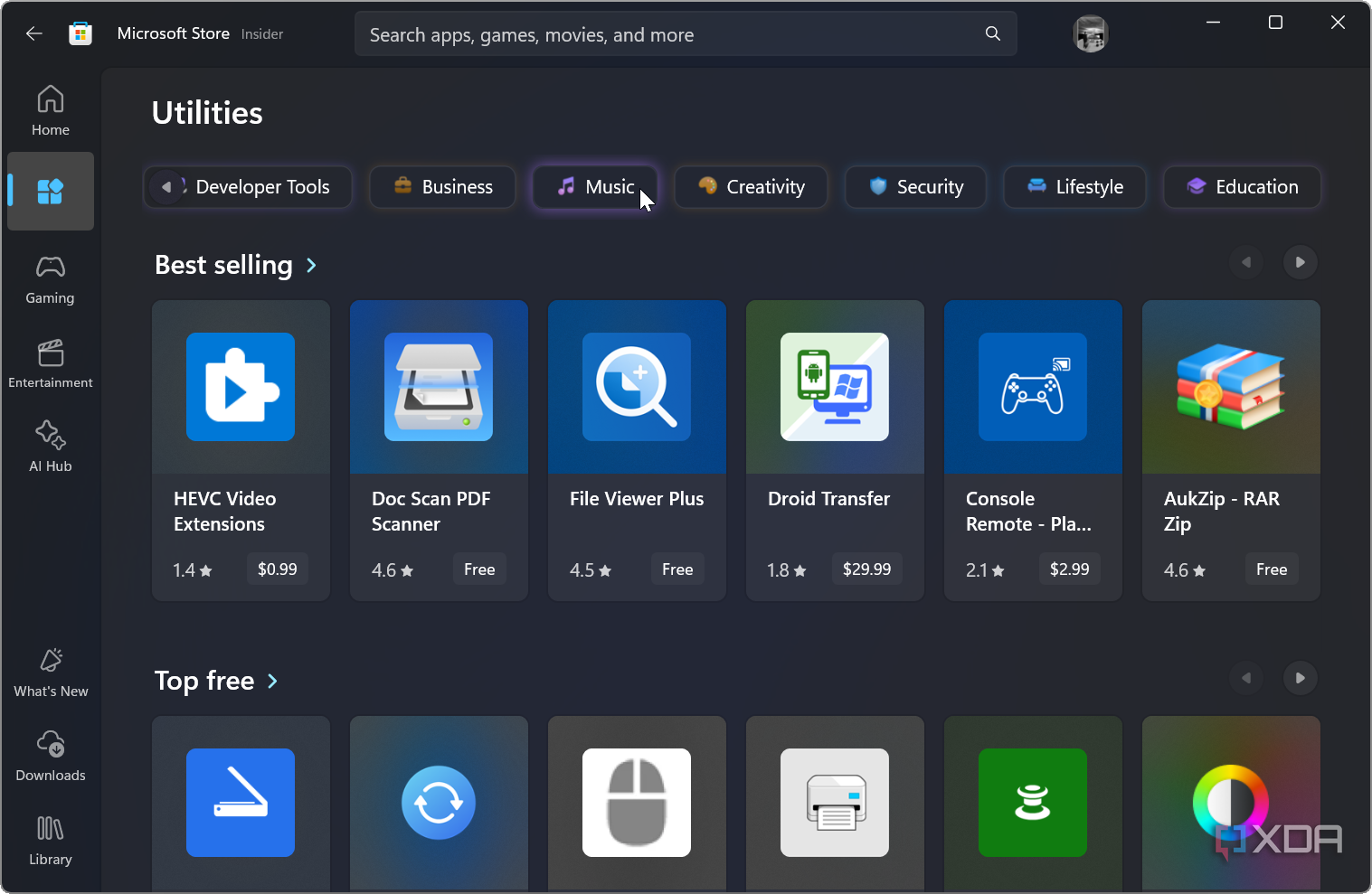 screenshot showing utilities in apps section of Microsoft Store