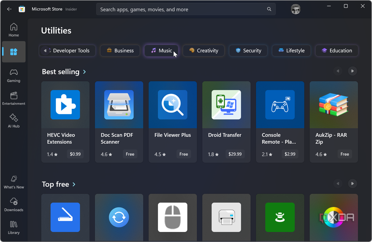 screenshot showing utilities in apps section of Microsoft Store