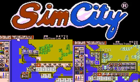 A collage of Sims City screenshots with the logo above it