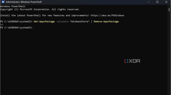Shows PowerShell script to uninstall the Microsoft Store on Windows 11