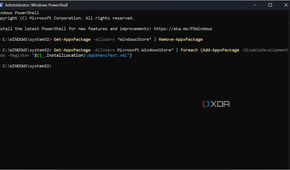 screenshto shows PowerShell script to reinstall Microsoft Store on Windows