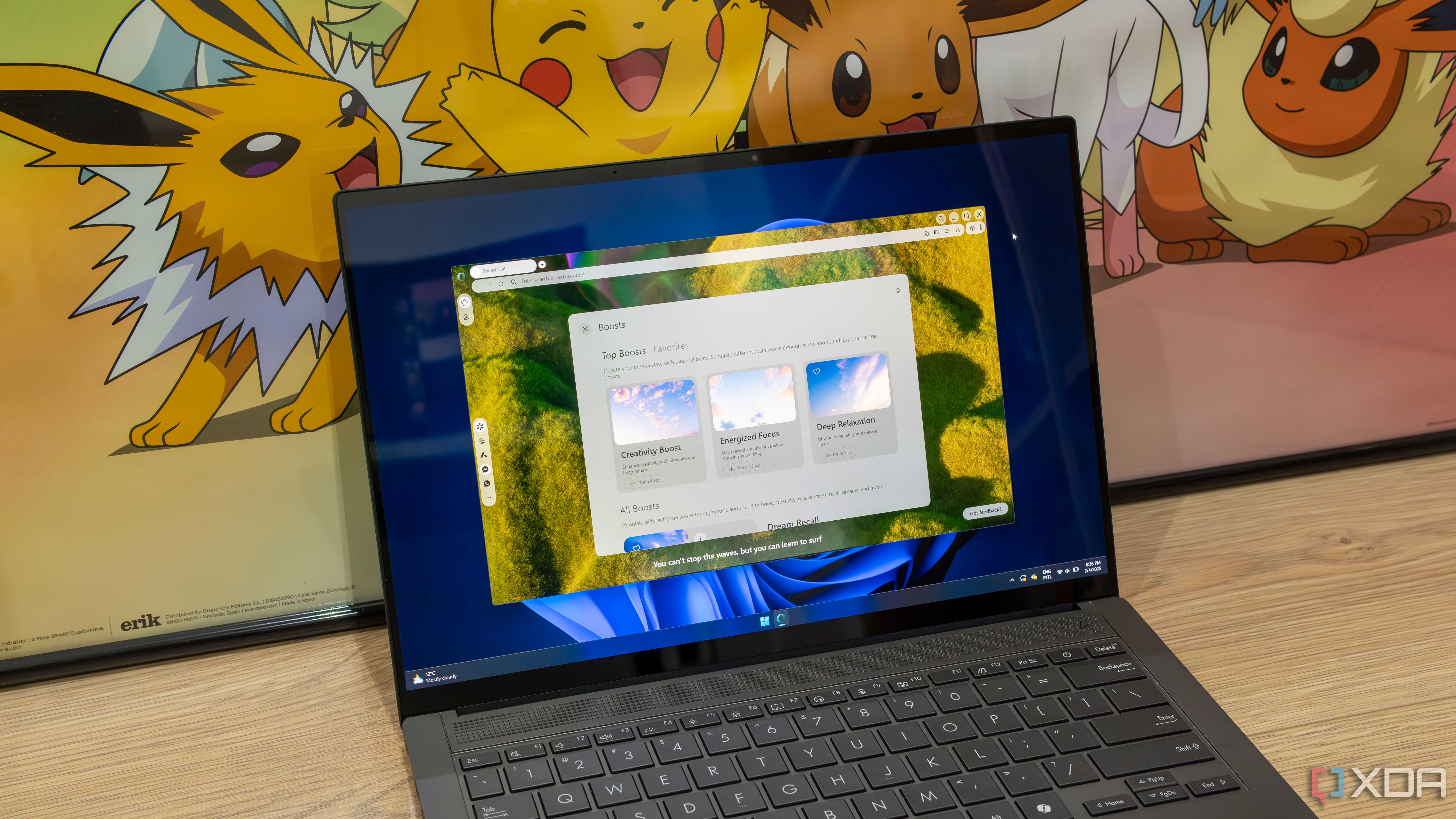 A Windows 11 laptop running Opera Air showing available boost tracks