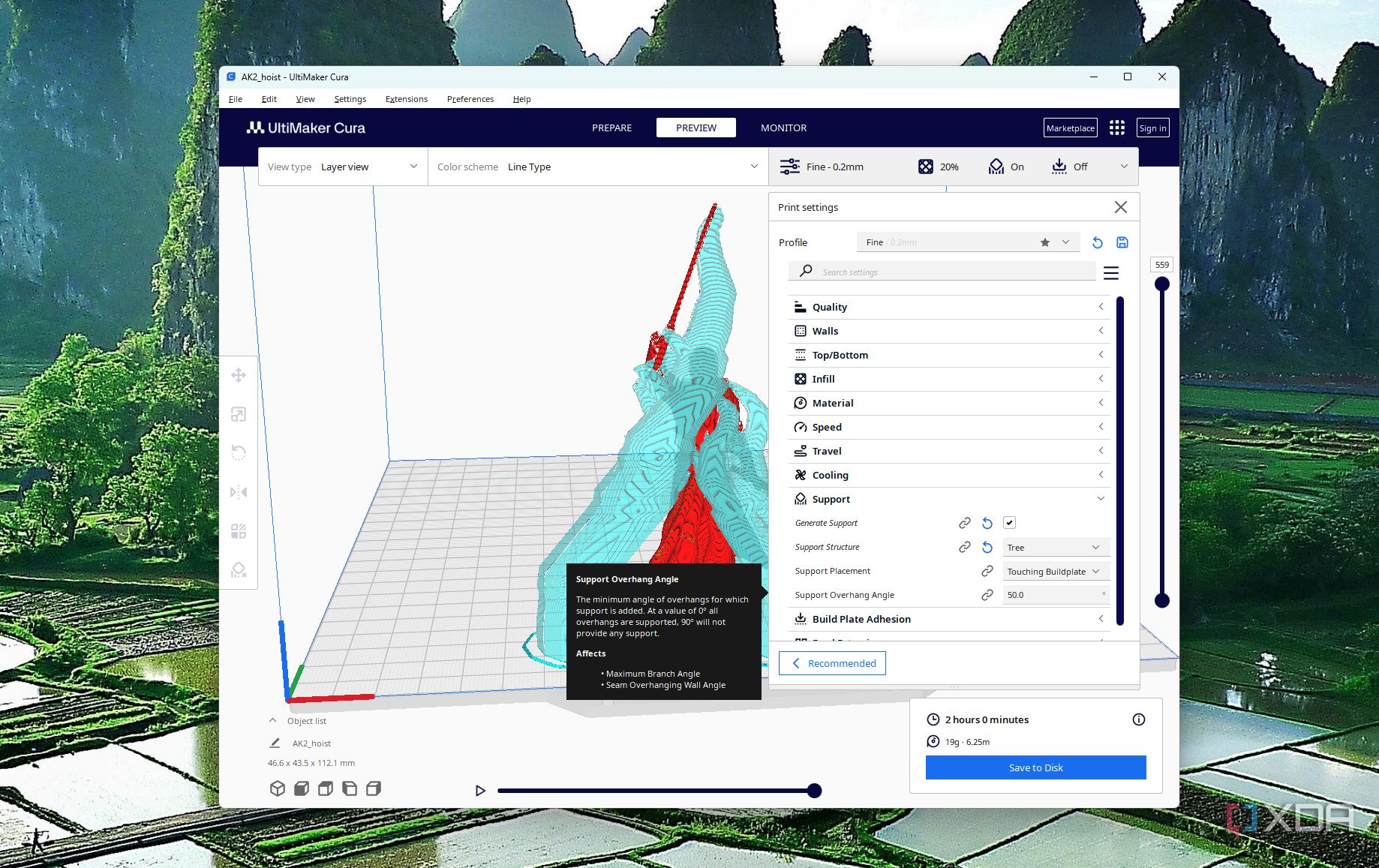 Additional support settings in Cura